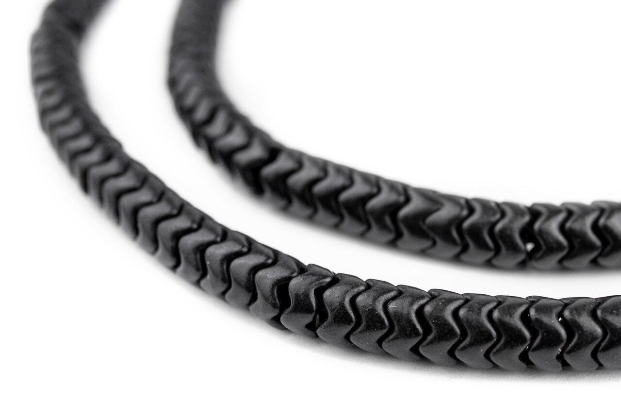 The Bead Chest Black Resin Snake Beads 7mm Interlocking 26 Inch Strand
